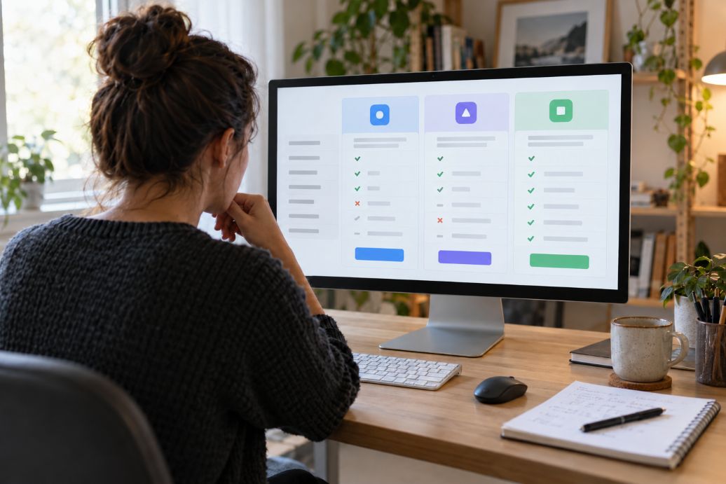 freelancer comparing online software tools